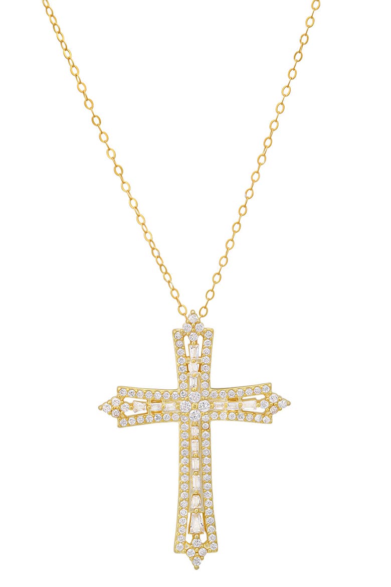 Art Deco Cubic Zirconia Cross Pendant Necklace, Main, color, GOLD