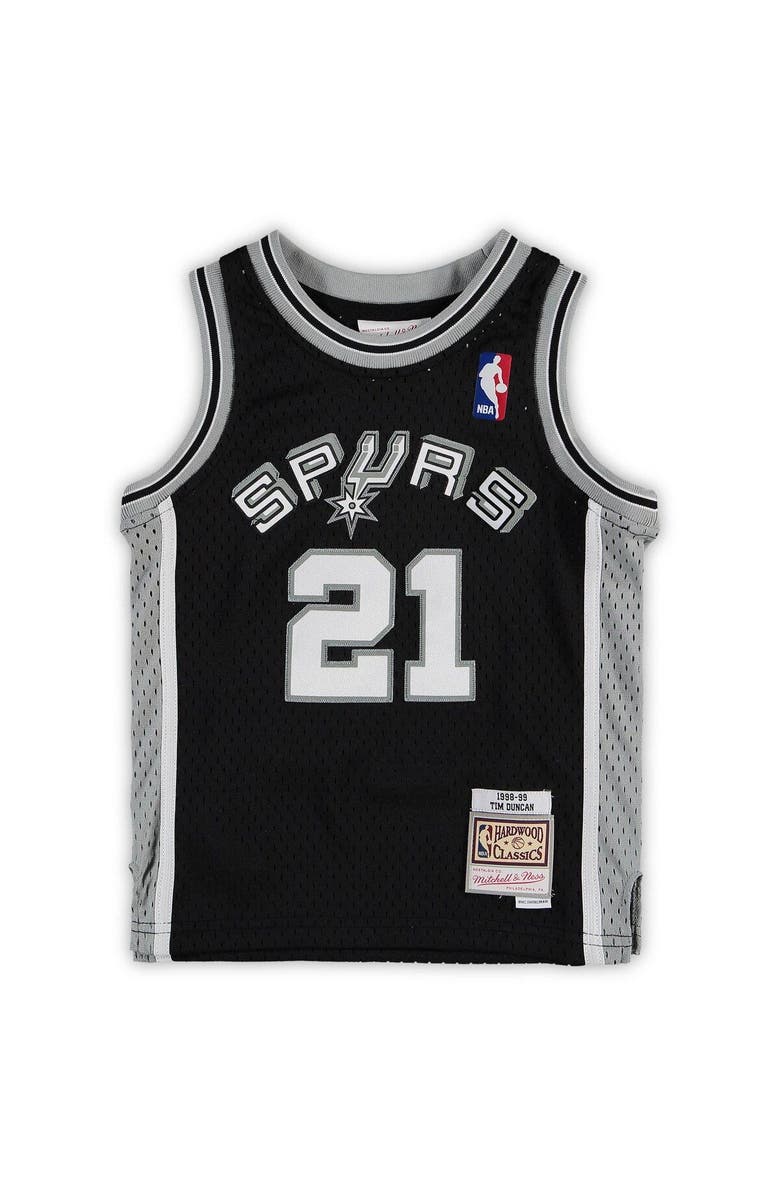 Mitchell & Ness Preschool Mitchell & Ness Tim Duncan Black San Antonio Spurs 1998/99 Hardwood Classics Throwback Team Jersey, Alternate, color,