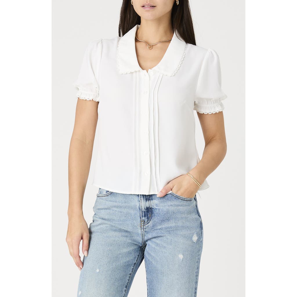 French Connection Lace Trim Short Sleeve Button-up Shirt