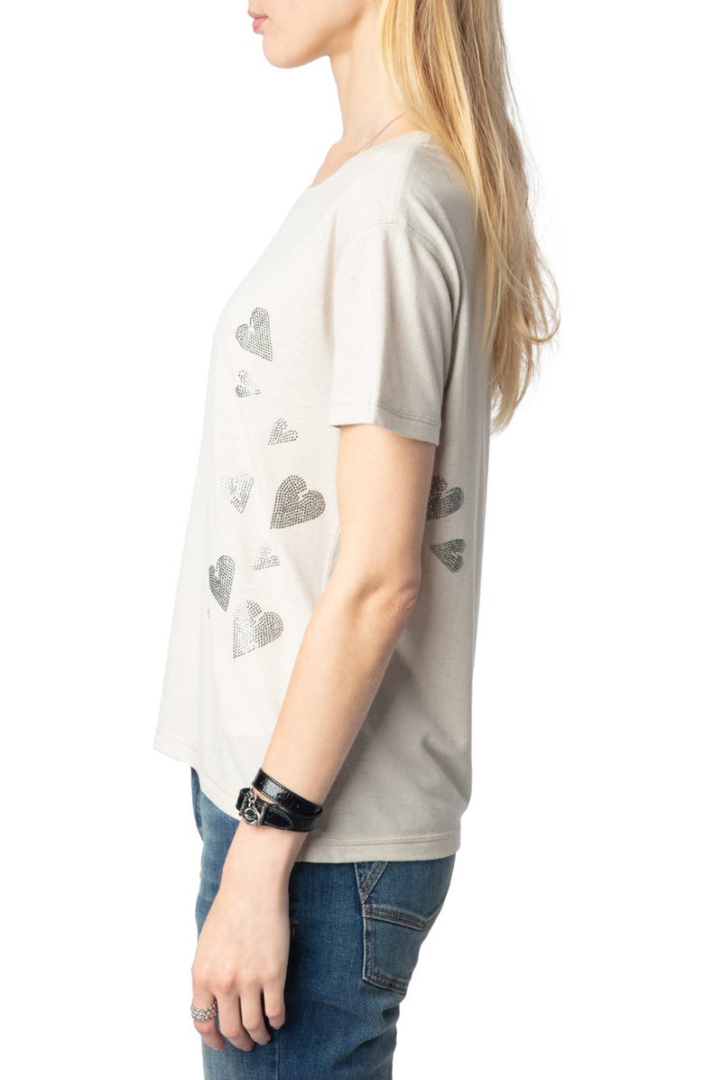 Zadig & Voltaire Marta Rain Strass Heart Embellished T-Shirt, Alternate, color, 