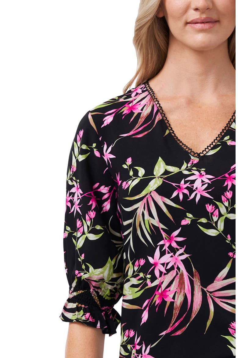 Ruffle V-Neck Blouse, Alternate, color, RICH BLACK