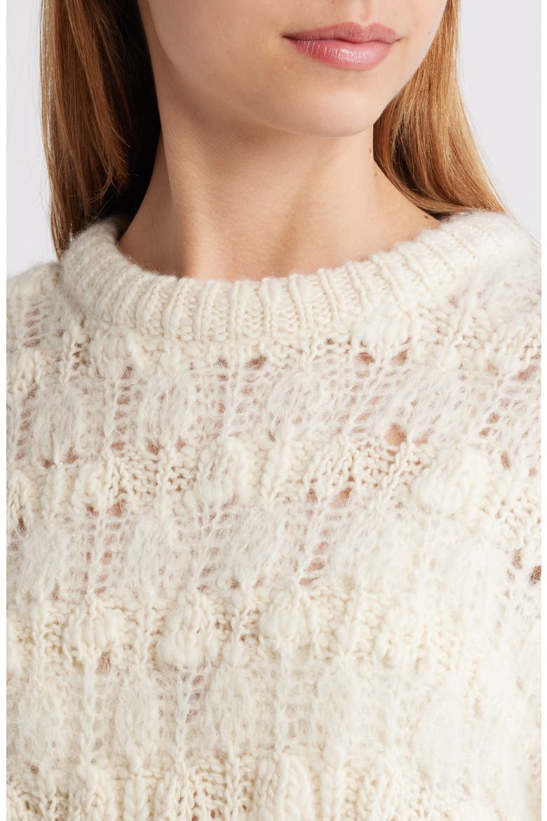 Open Stitch Alpaca Blend Crewneck Sweater, Alternate, color, CREAM