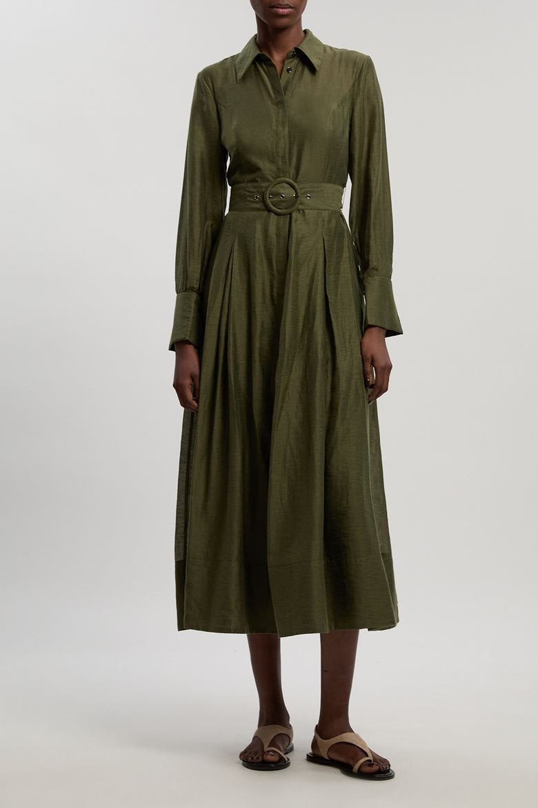 Organdie Midi Shirt Dress, Alternate, color, Khaki