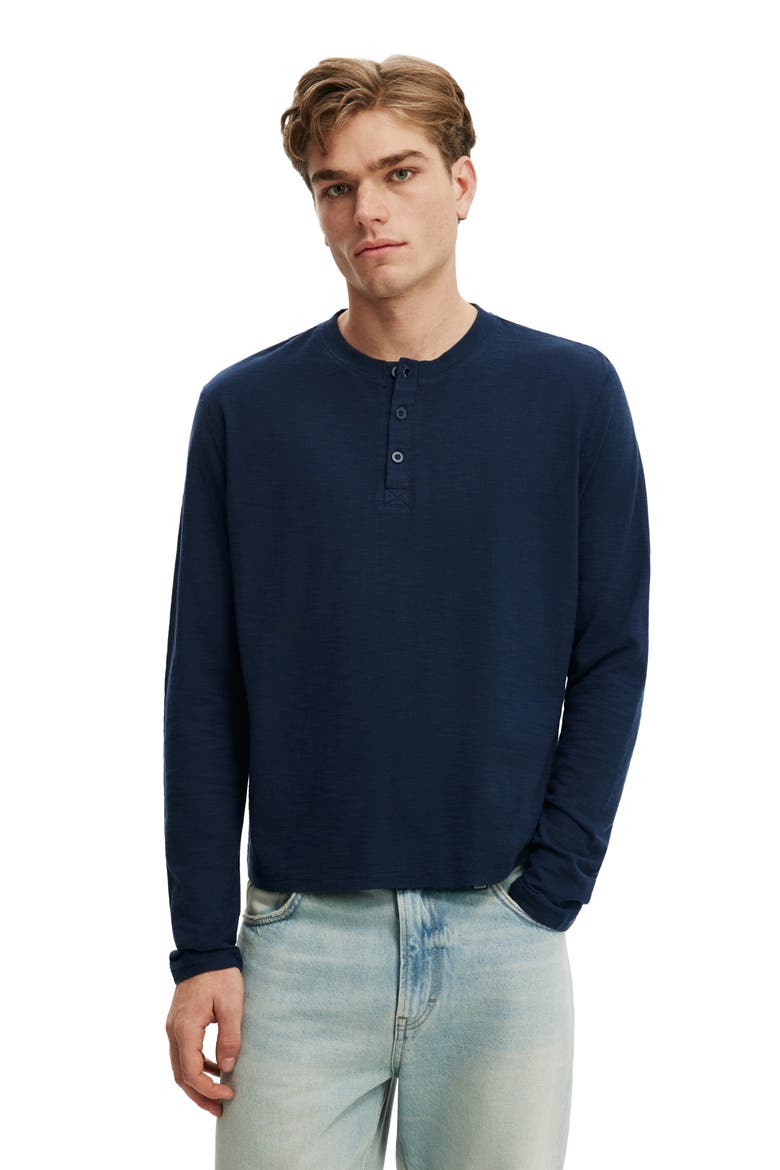 Men's Fitted Henley Long Sleeve T-Shirt, Main, color, Vintage Navy