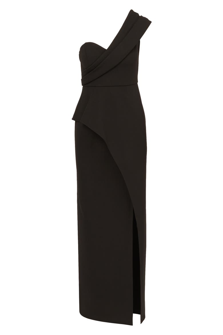 One-Shoulder Crepe Column Gown, Alternate, color, BLACK