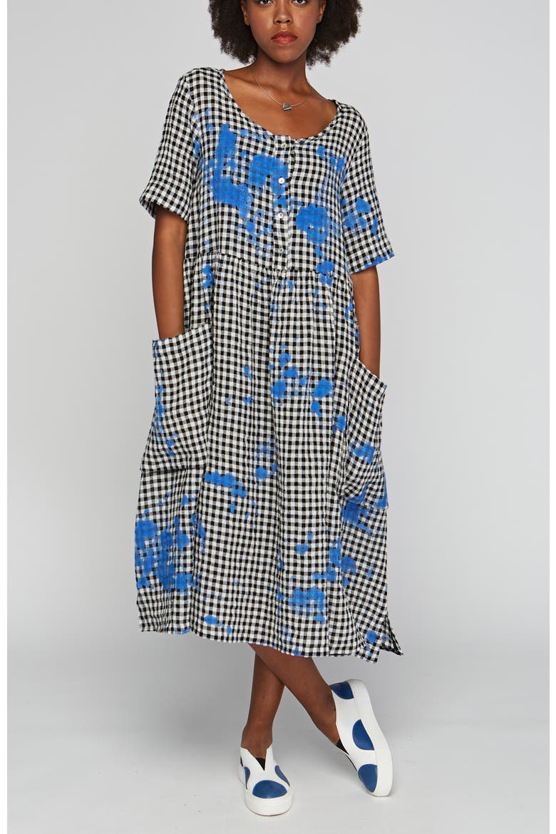 Zane Checkered Gauze Linen Dress, Main, color, Blue