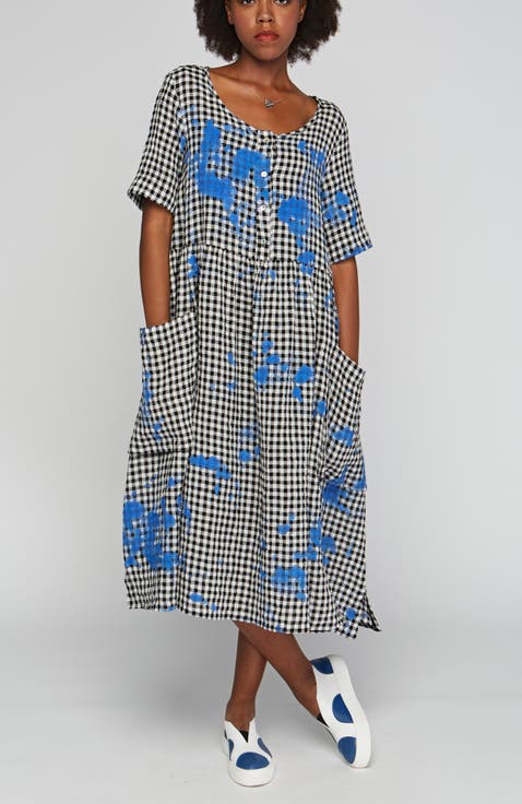 Zane Checkered Gauze Linen Dress