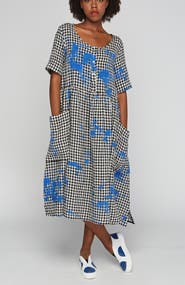 LUUKAA Zane Checkered Gauze Linen Dress