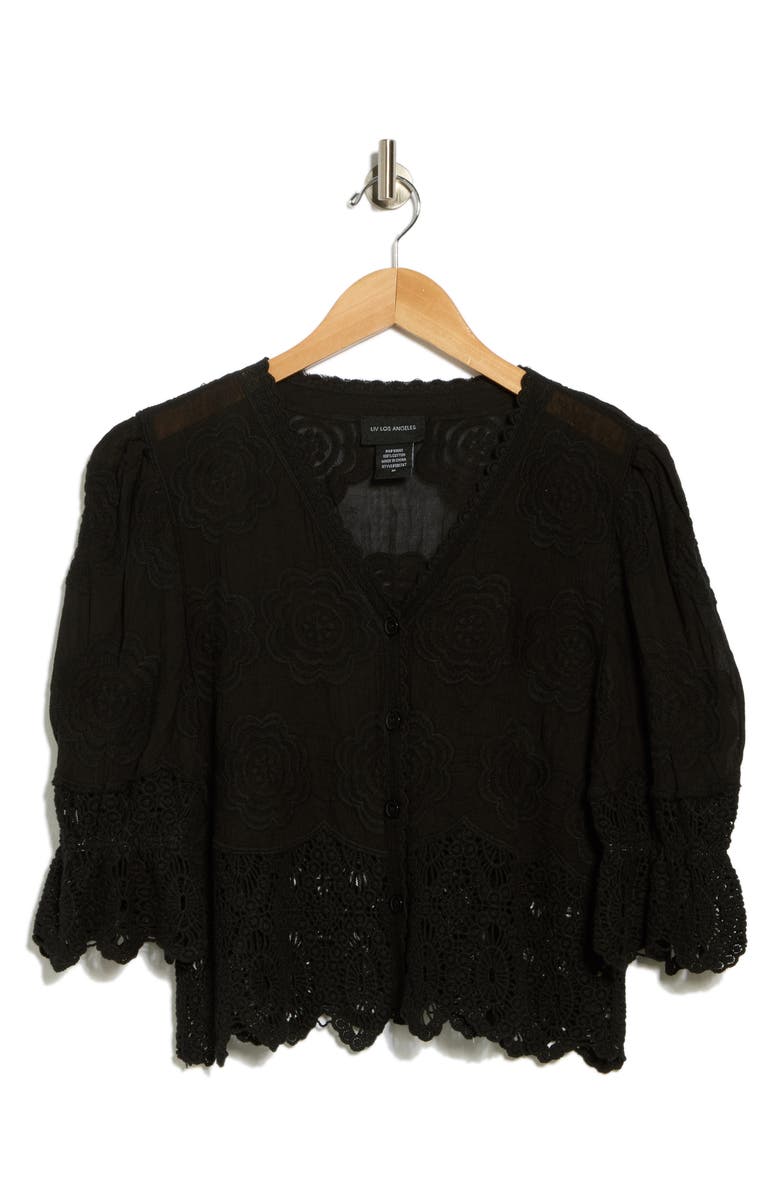 Forgotten Grace Long Sleeve Embroidered Button-Up Shirt, Alternate, color, Black