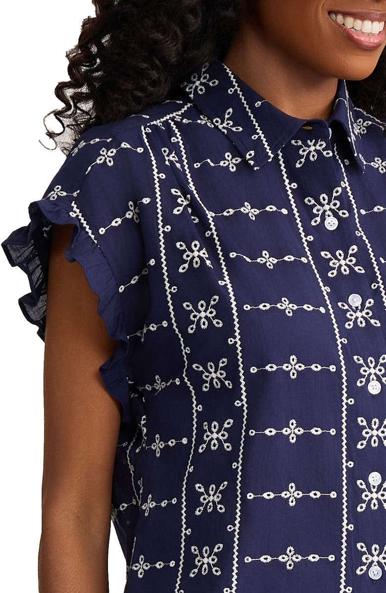 Jones New York Embroidered Shirt, Alternate, color, Pacific Navy / Natural White