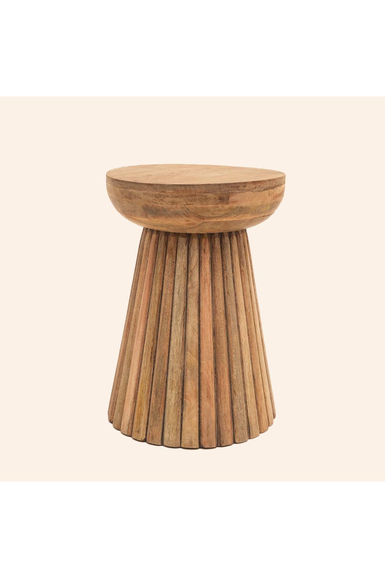 Hand Carved Mango Wood Accent Table Stool, Alternate, color, Natural Brown
