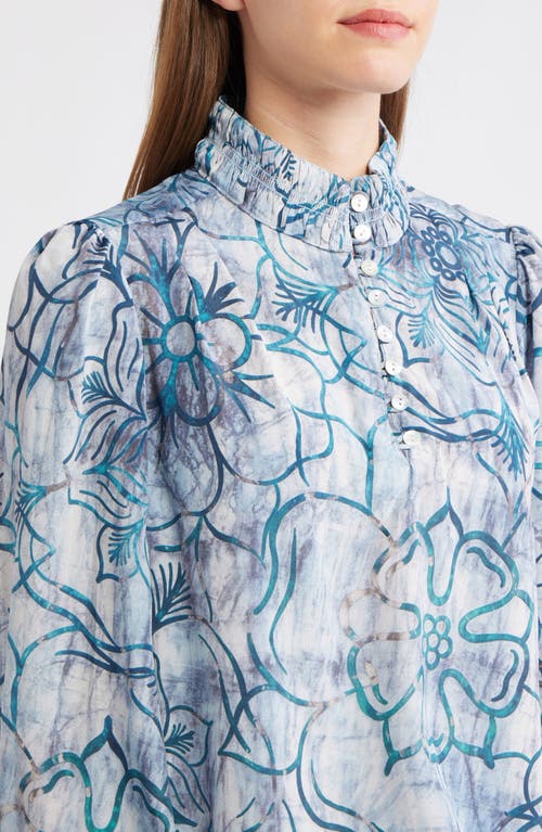 Apny Smocked Cuff Long Sleeve Top In Multi