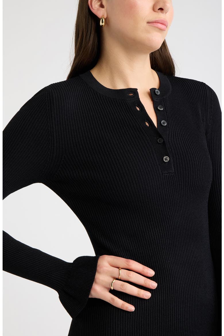 Striped Henley Sweater Dress, Alternate, color, BLACK