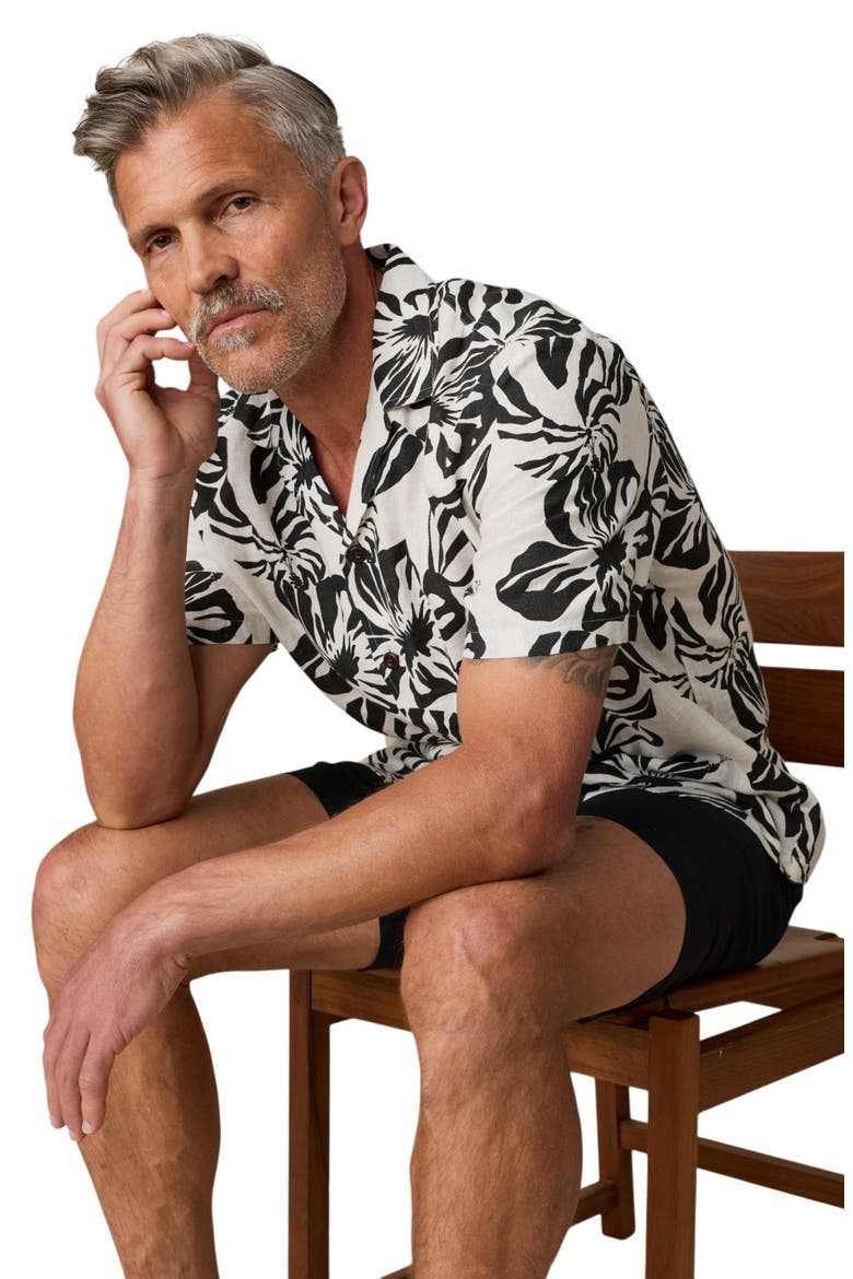 Linen Camp Shirt, Alternate, color, MIDNIGHT BLACK FLORAL