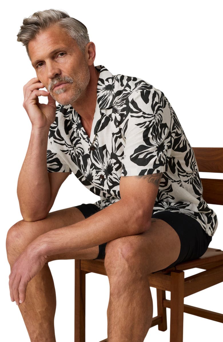 Faherty Linen Camp Shirt, Alternate, color, Midnight Black Floral