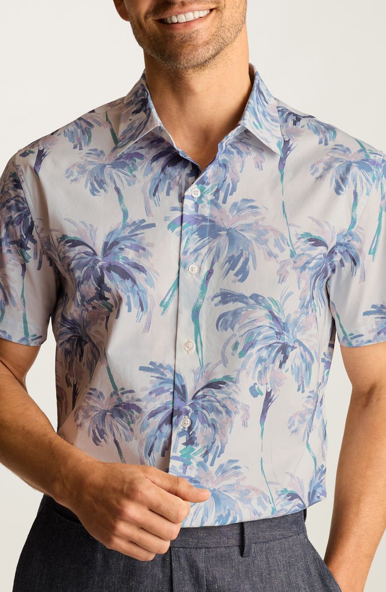 Bonobos Riviera Slim Fit Palm Print Short Sleeve Button-Up Shirt, Main, color, Paradiso Palms