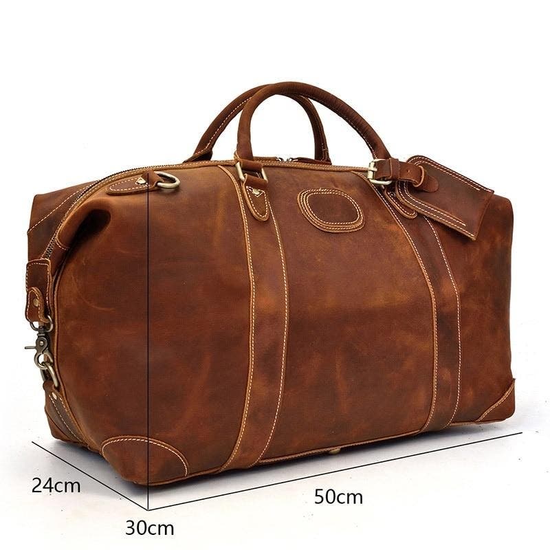 STEEL HORSE LEATHER The Eira Duffle Bag | Vintage Leather Weekender, Alternate, color, Brown
