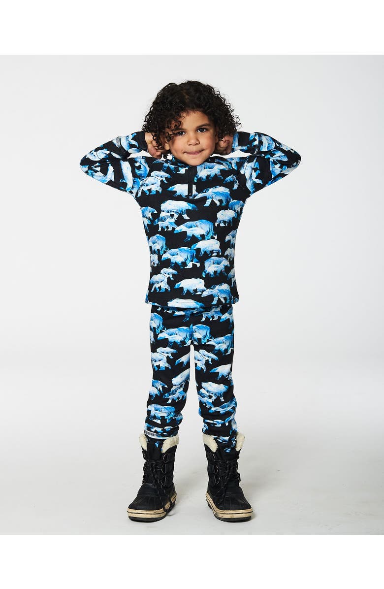 Deux par Deux Little Boy's Two Piece Thermal Underwear Set Black Printed Polar Bears, Alternate, color, Printed Bears