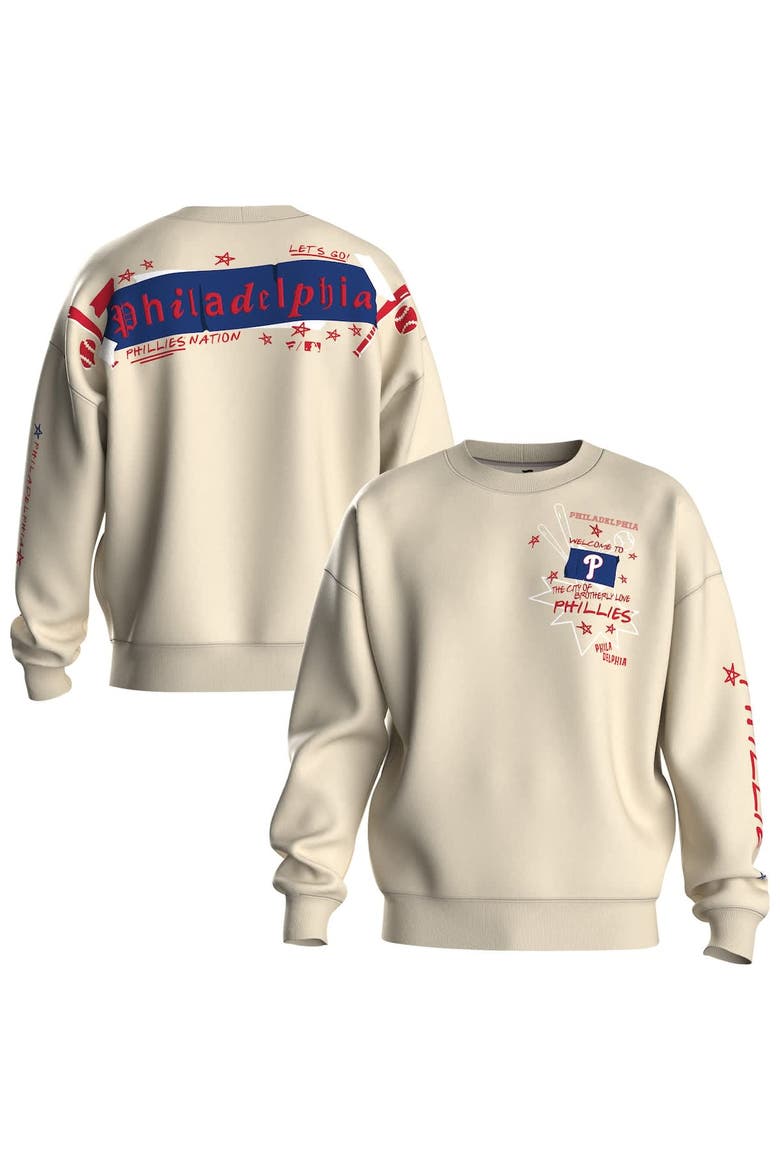 Women's Fanatics  Beige Philadelphia Phillies Graffiti Fleece Sweatshirt, Main, color, Beige
