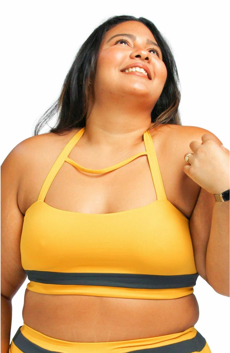 Mary Mercedes Moe Halter Bikini Top, Alternate, color, Mustard Yellow