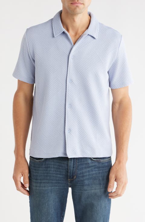 Geometric Jacquard Short Sleeve Button-Down Shirt