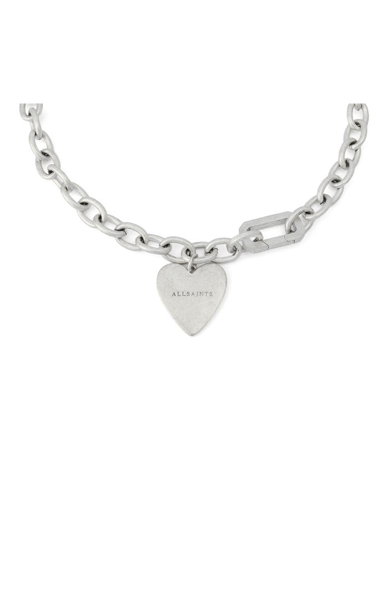 AllSaints Heart Charm Chain Link Necklace, Alternate, color, Warm Silver