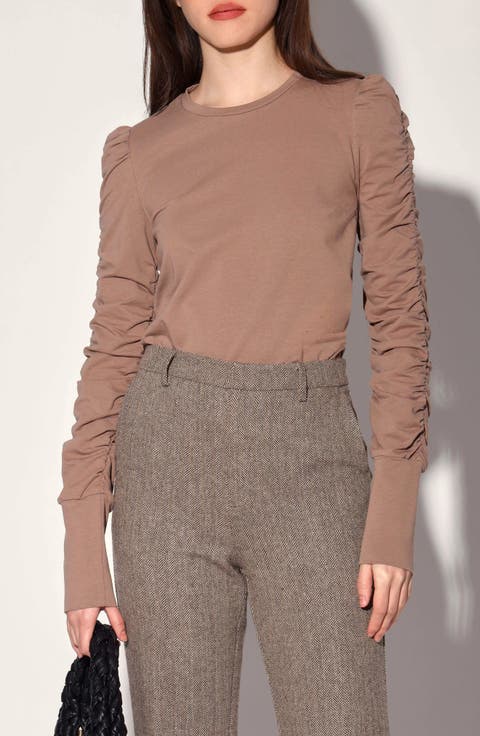 Dot Ruched Long Sleeve Top