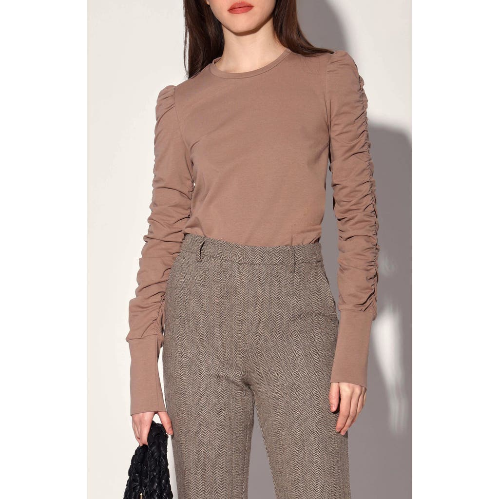 Walter Baker Dot Ruched Long Sleeve Top In Brown