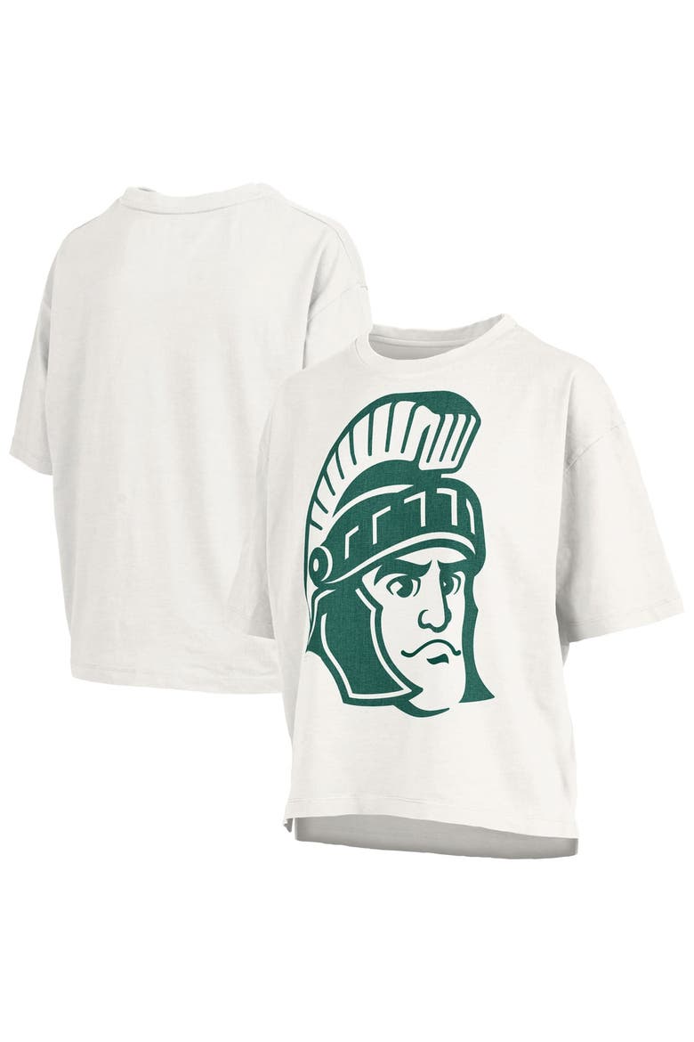 Women's Pressbox  White Michigan State Spartans Big Canvas Puff Castillo Motley Slub T-Shirt, Main, color, White