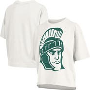 PRESSBOX Women's Pressbox White Michigan State Spartans Big Canvas Puff Castillo Motley Slub T-Shirt