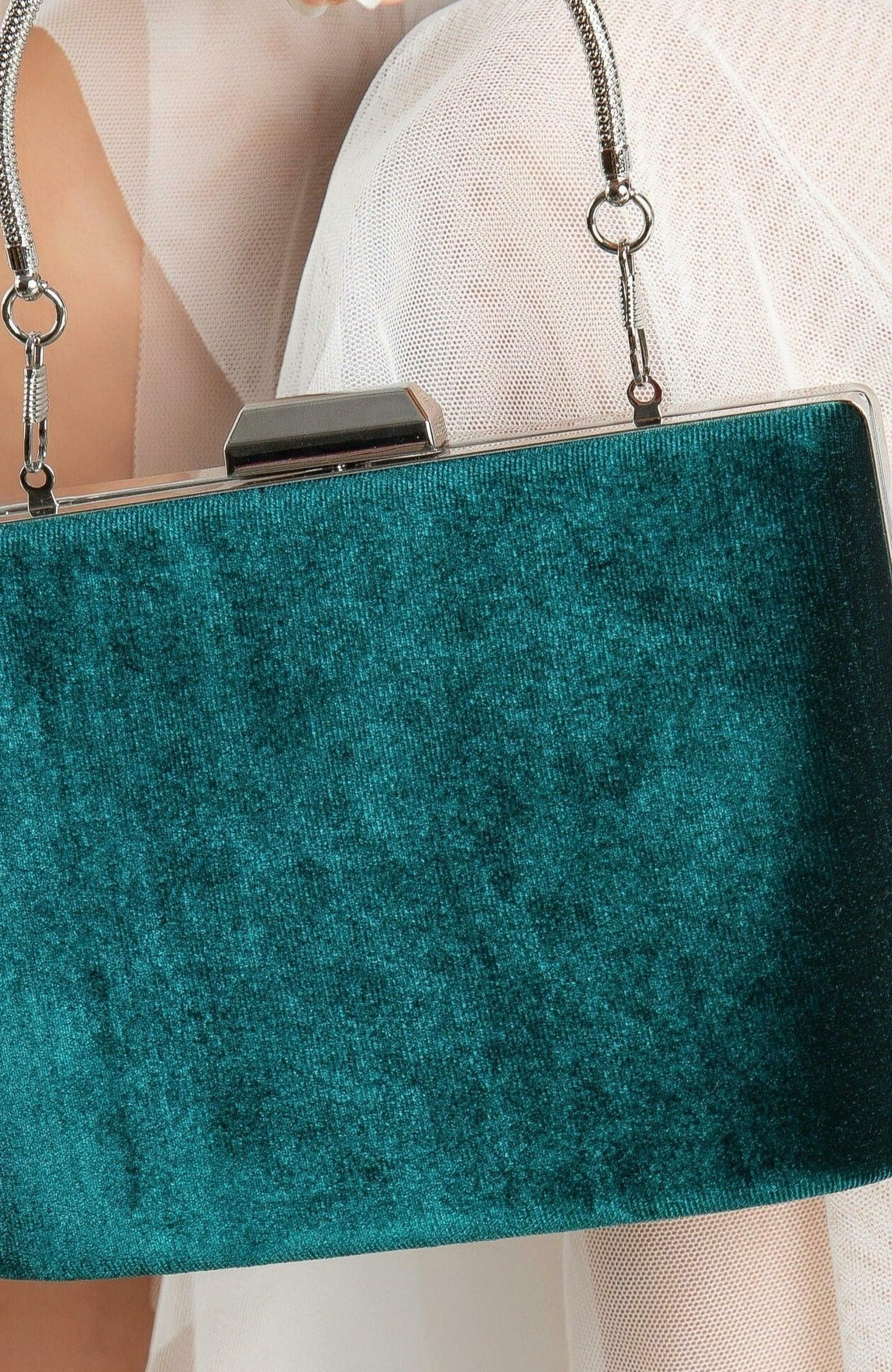 Forever & Always Shoes Alba Clutch Evening Purse, Alternate, color, Emerald Green Velvet