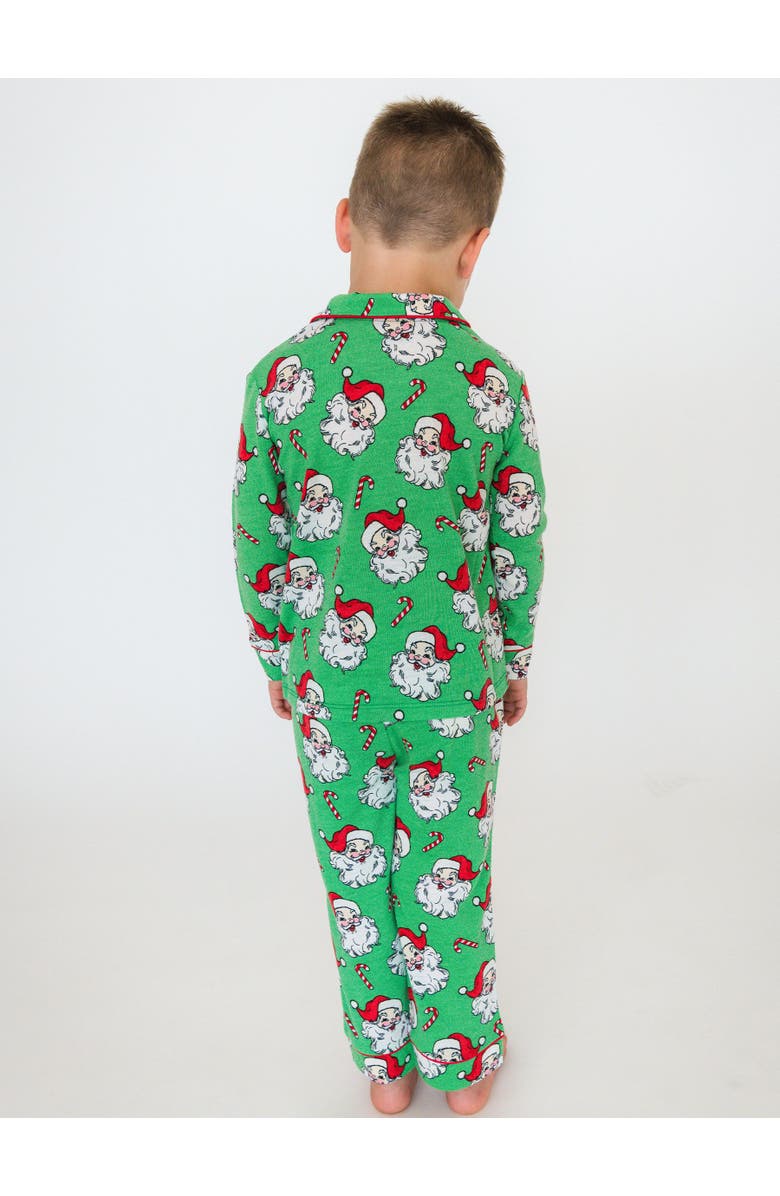 RuffleButts Gender Inclusive Button Up Pajama Set, Alternate, color, Green Santa Joy