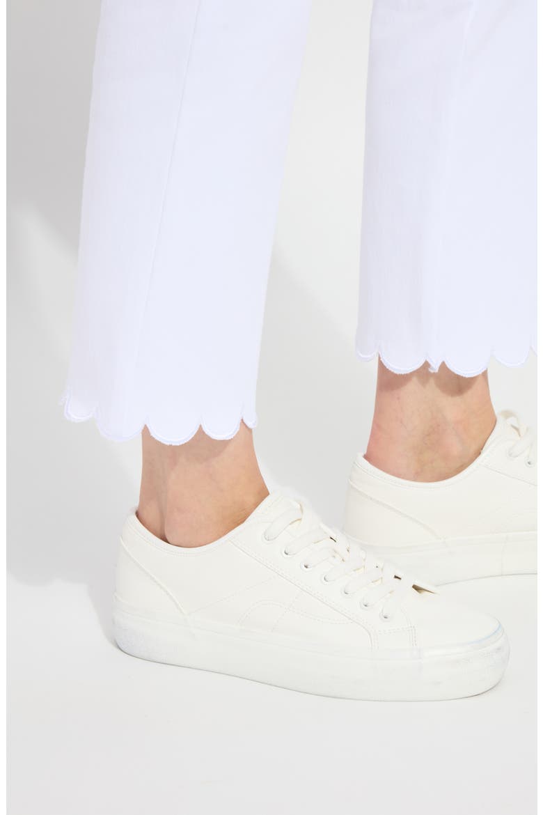 Sage Scallop Hem Pull-On Ankle Bootcut Knit Jeans, Alternate, color, WHITE