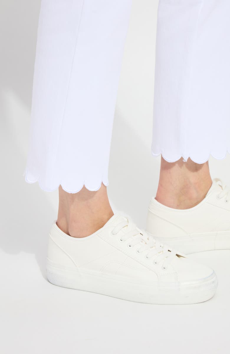 Lysse Sage Scallop Hem Pull-On Ankle Bootcut Knit Jeans, Alternate, color, White