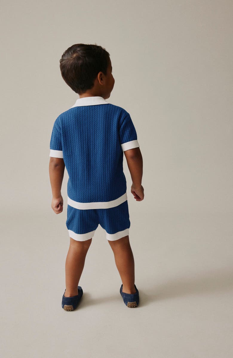 NEXT Kids' Open Knit Camp Shirt & Shorts Set, Alternate, color, Blue Multi