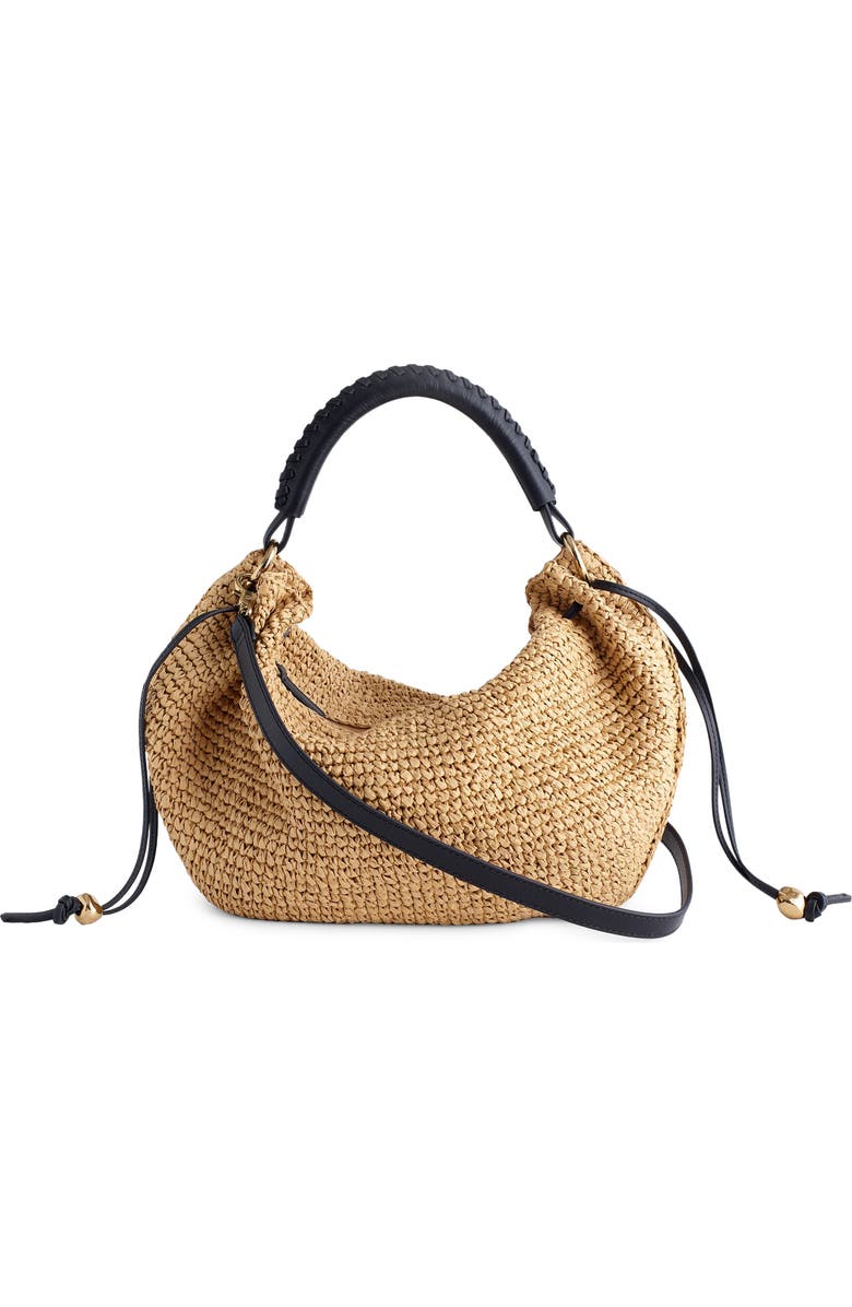 Madewell The Camren Gathered Shoulder Bag in Raffia, Main, color, True Black Multi