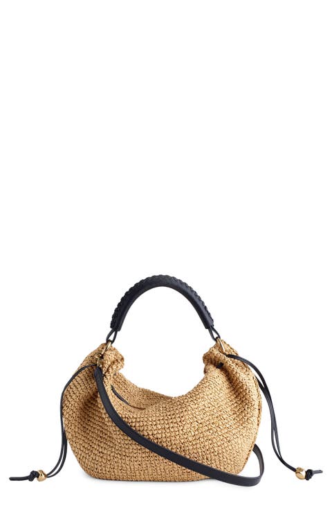 The Camren Gathered Shoulder Bag in Raffia