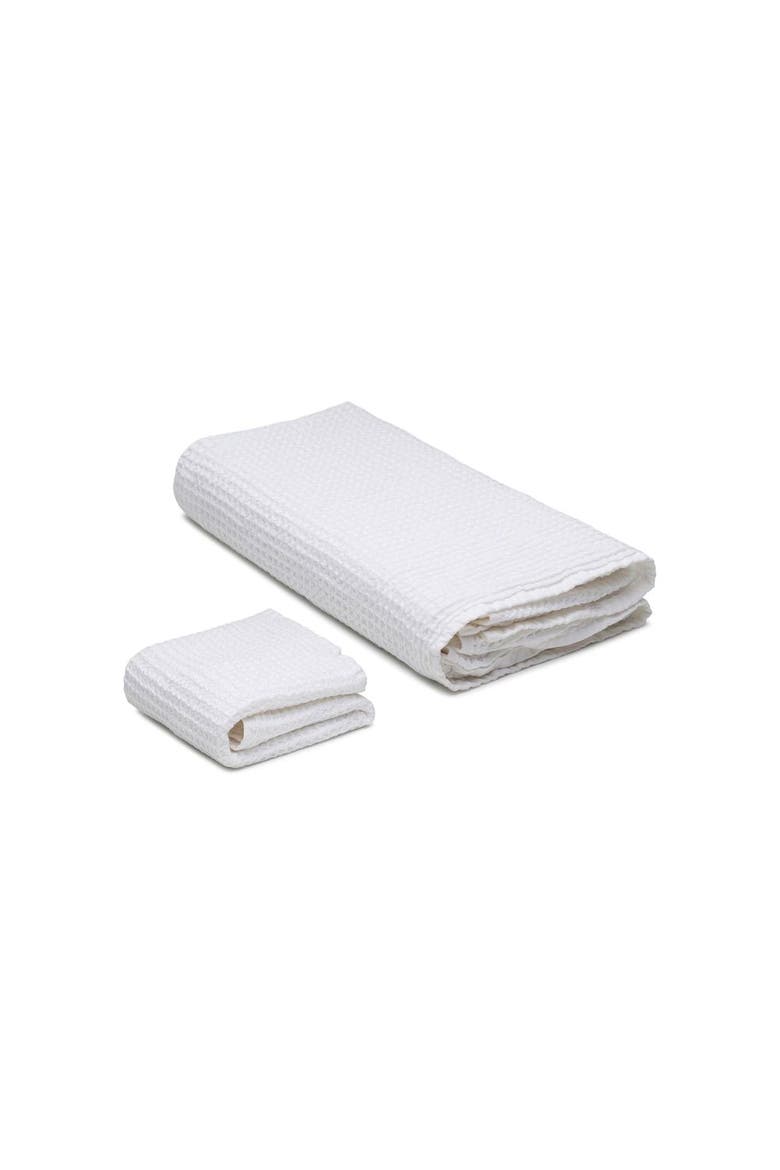 Waffle Turkish Cotton Bath and Hand Towel - Set, Alternate, color, White
