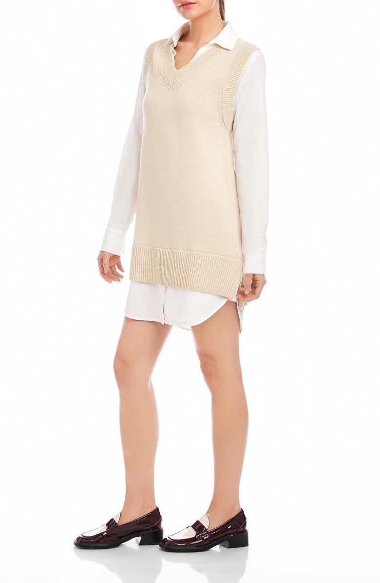 FIFTEEN TWENTY Elora Long Sleeve Mixed Media Dress, Alternate, color, Oatmeal