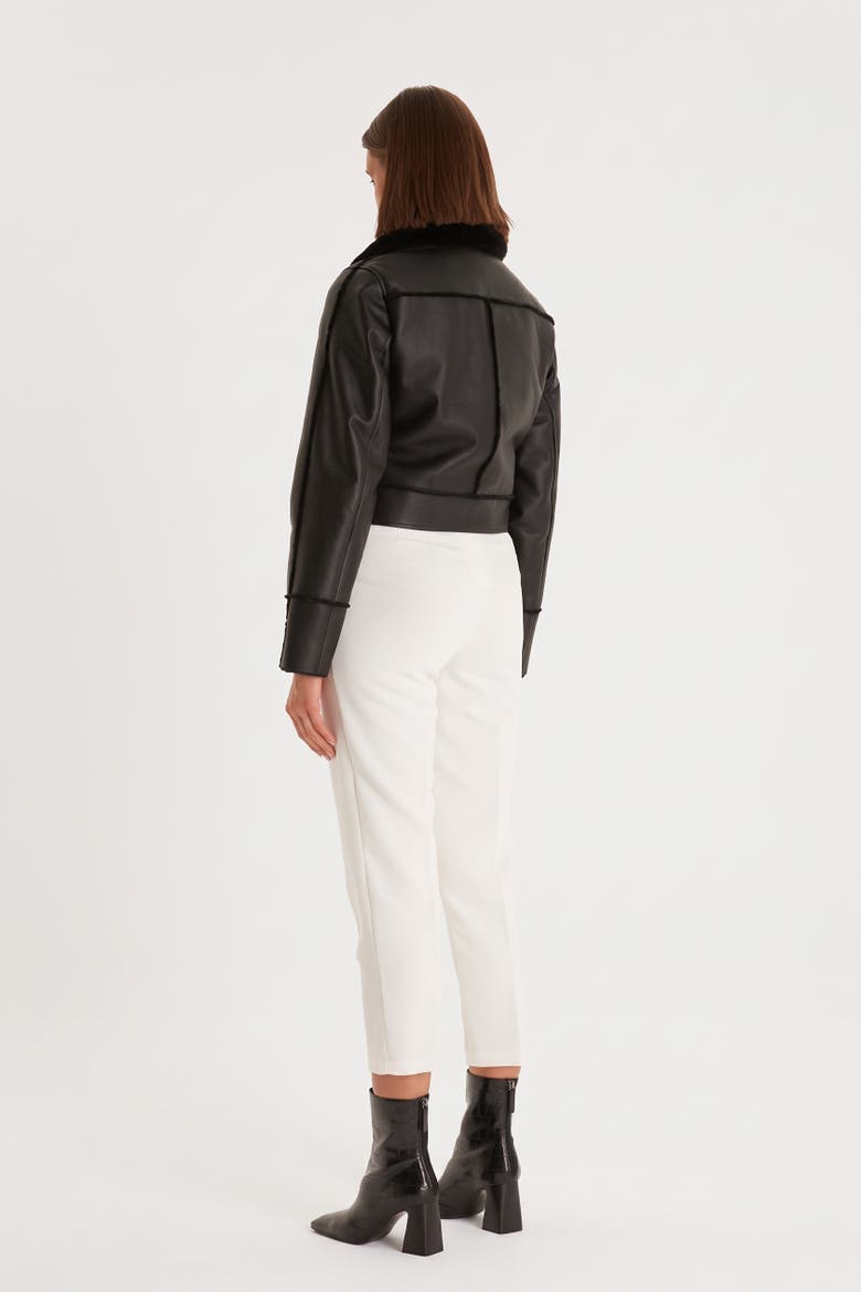 Clara Cropped Leather Shearling Jacket, Alternate, color, Black