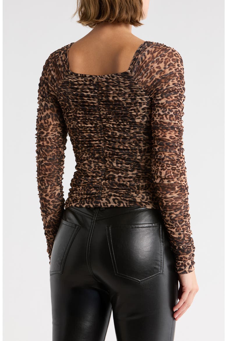 Ruched Mesh Top, Alternate, color, BROWN/ BLACK LEOPARD