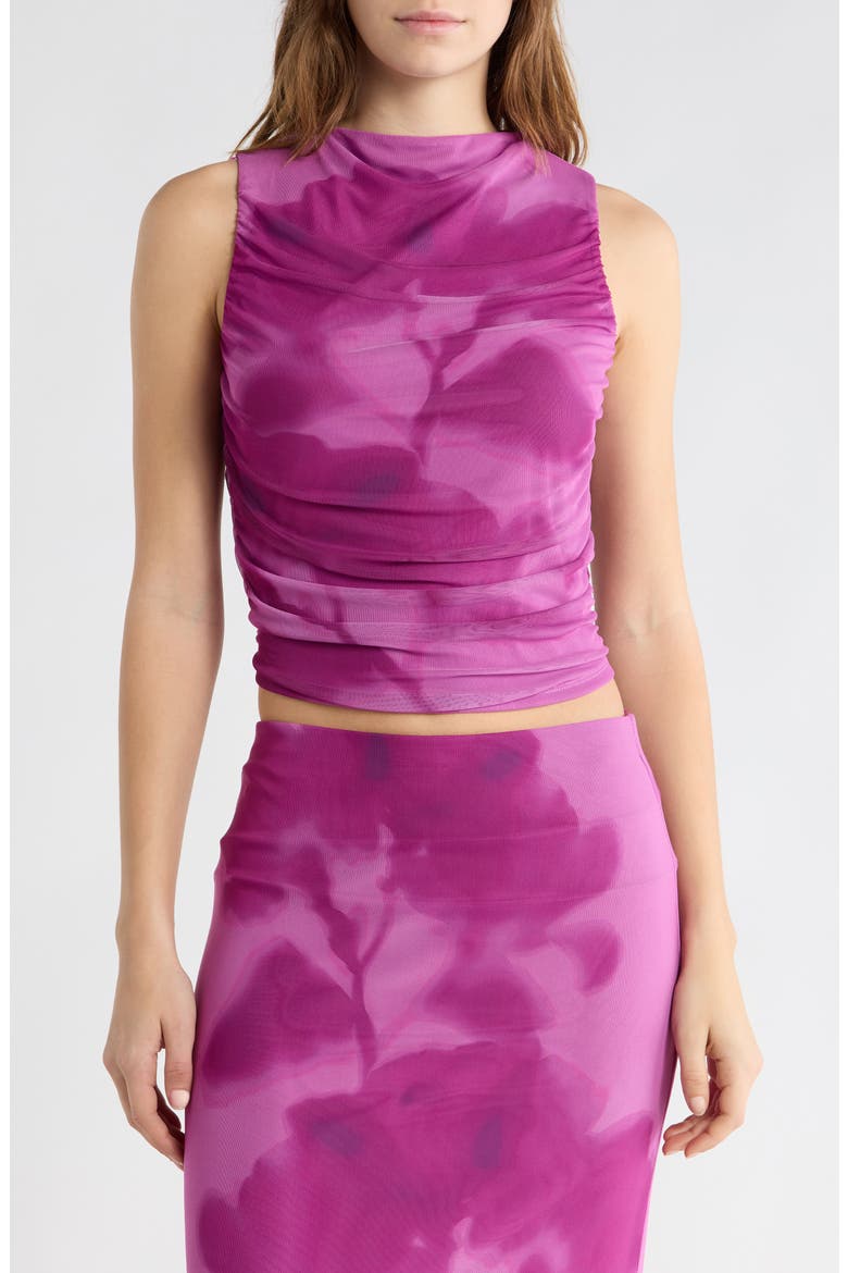 Ruched Mesh Tank, Main, color, PINK BLURRY FLORAL