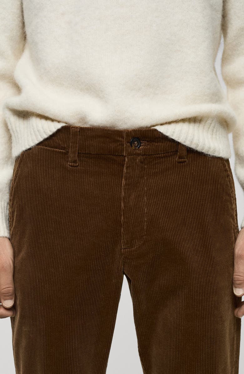 MANGO Slim Fit Straight Leg Corduroy Pants, Alternate, color, Medium Brown