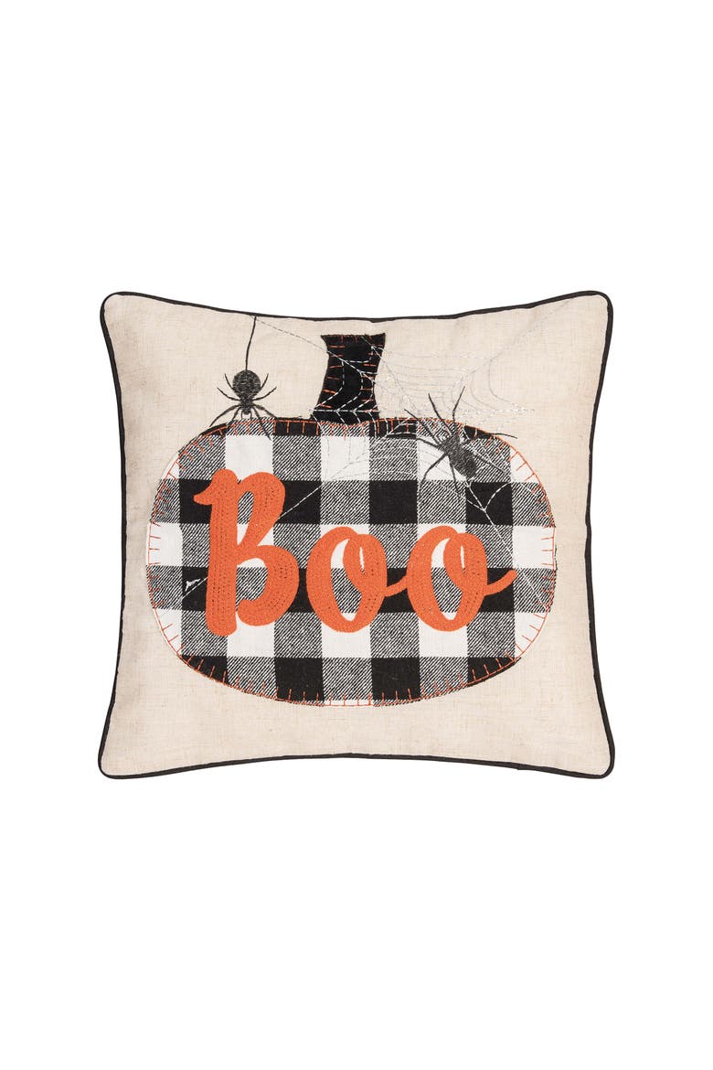 Franklin Black Boo Chain Stitch Halloween Throw Pillow, 18" x 18", Main, color, Beige