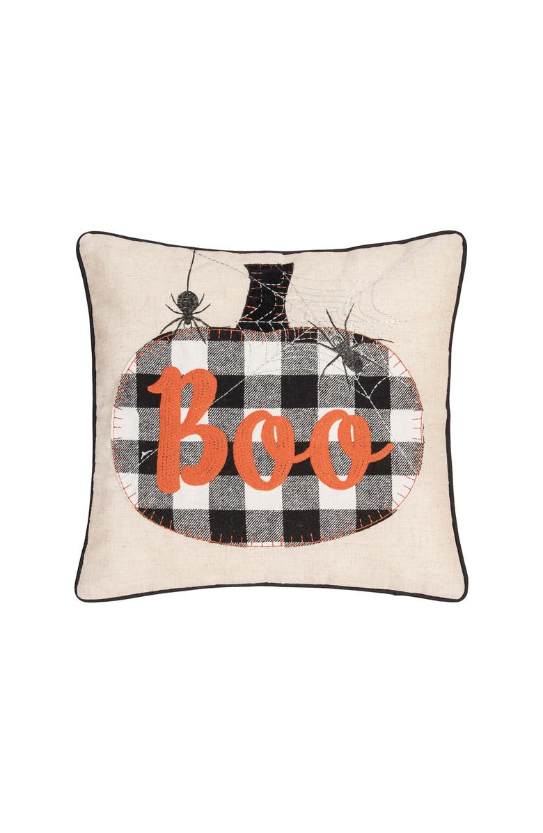C&F Home Franklin Black Boo Chain Stitch Halloween Throw Pillow, 18" x 18", Main, color, Beige