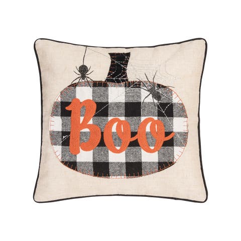 Franklin Black Boo Chain Stitch Halloween Throw Pillow, 18" x 18"