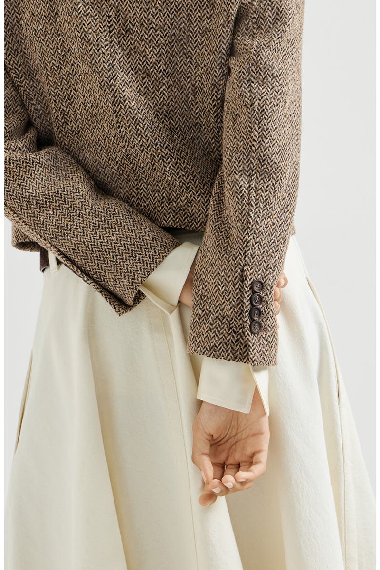 Sparkling virgin wool chevron cropped blazer, Alternate, color, Light Brown