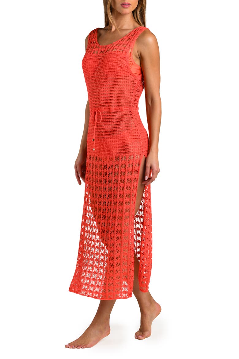 Haute Crochet Cover-Up Maxi Dress, Alternate, color, SHOCKING ORANGE