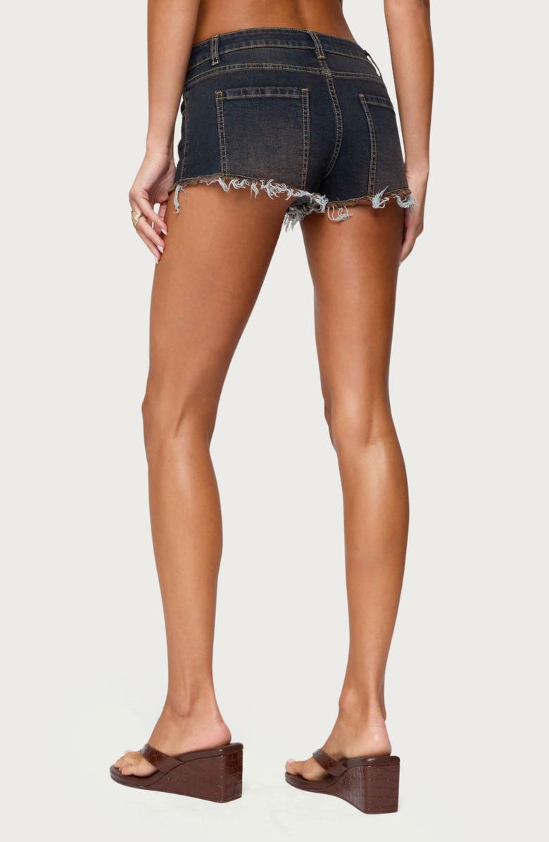 EDIKTED Mistie Frayed Cutoff Denim Micro Shorts, Alternate, color, Blue-Washed