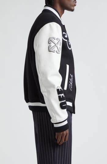 Off-White Leather & Virgin Wool Blend Varsity Jacket | Nordstrom Off-White Leather & Virgin Wool Blend Varsity Jacket | Nordstrom